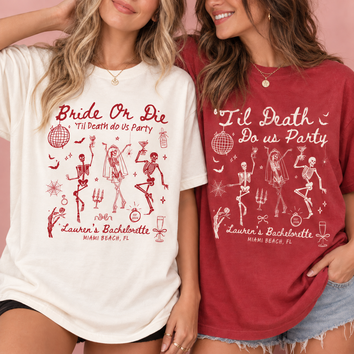 Bride or Die Bachelorette Party Shirts, Til Death Do Us Party Skeleton Tees, Gothic Bride Halloween Bach Gift