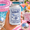 Ofishally Hooked Bachelorette Can Cooler, Personalized Fish Bach Party Favor, Coquette Beach Weekend Drink Sleeve