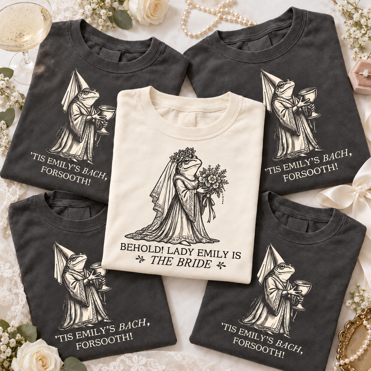 Medieval Frog Bachelorette Shirts, Renaissance Fair Bride & Crew Tees, Funny Romantasy Bridal Party Gift