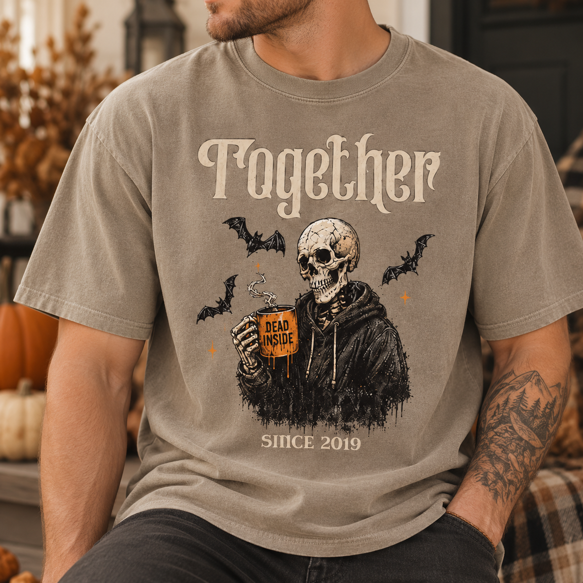 Creepin’ Together Halloween Couple Shirts, Personalized Year Skeleton Tees, Matching Spooky Couple Gift