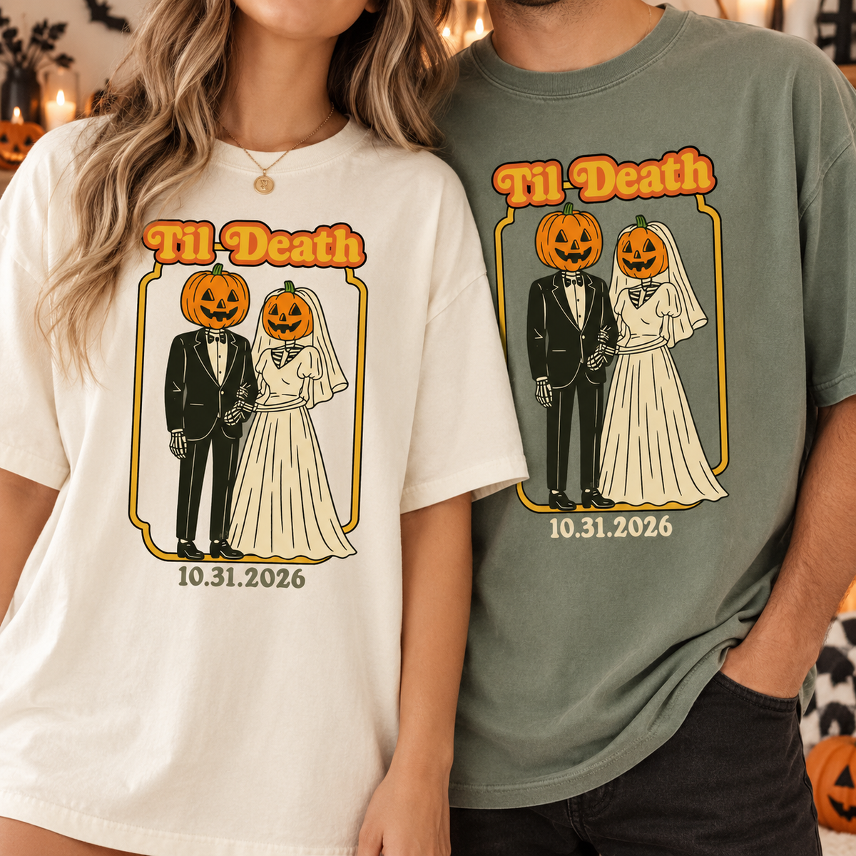 Til Death Halloween Wedding Shirt, Custom Bride & Groom Spooky Tee, Matching Newlywed Couple Gift