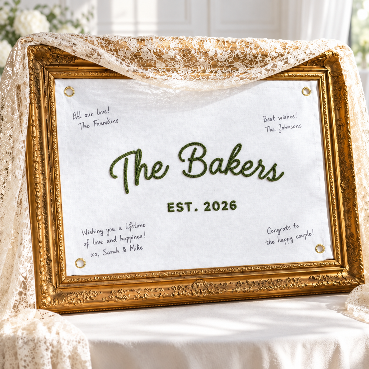 Custom Embroidered Wedding Banner Flag with Last Name, Unique wall art Wedding Flag, Handmade gift, Established banner,Wedding decor