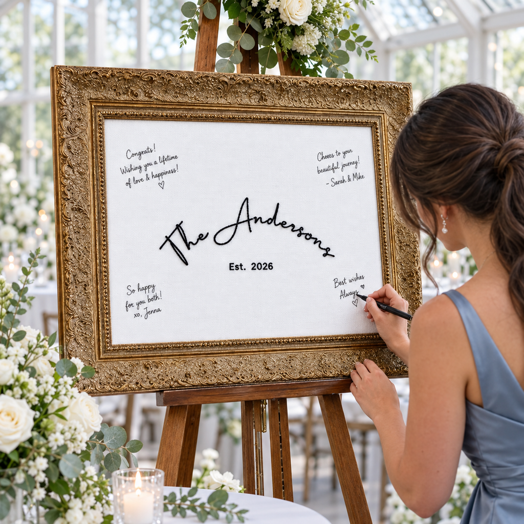 Custom Wedding Guest Book Alternative, Hand Embroidered Family Heirloom, Keepsake Wedding Sign, Personalized Wall Art, Wedding Gift