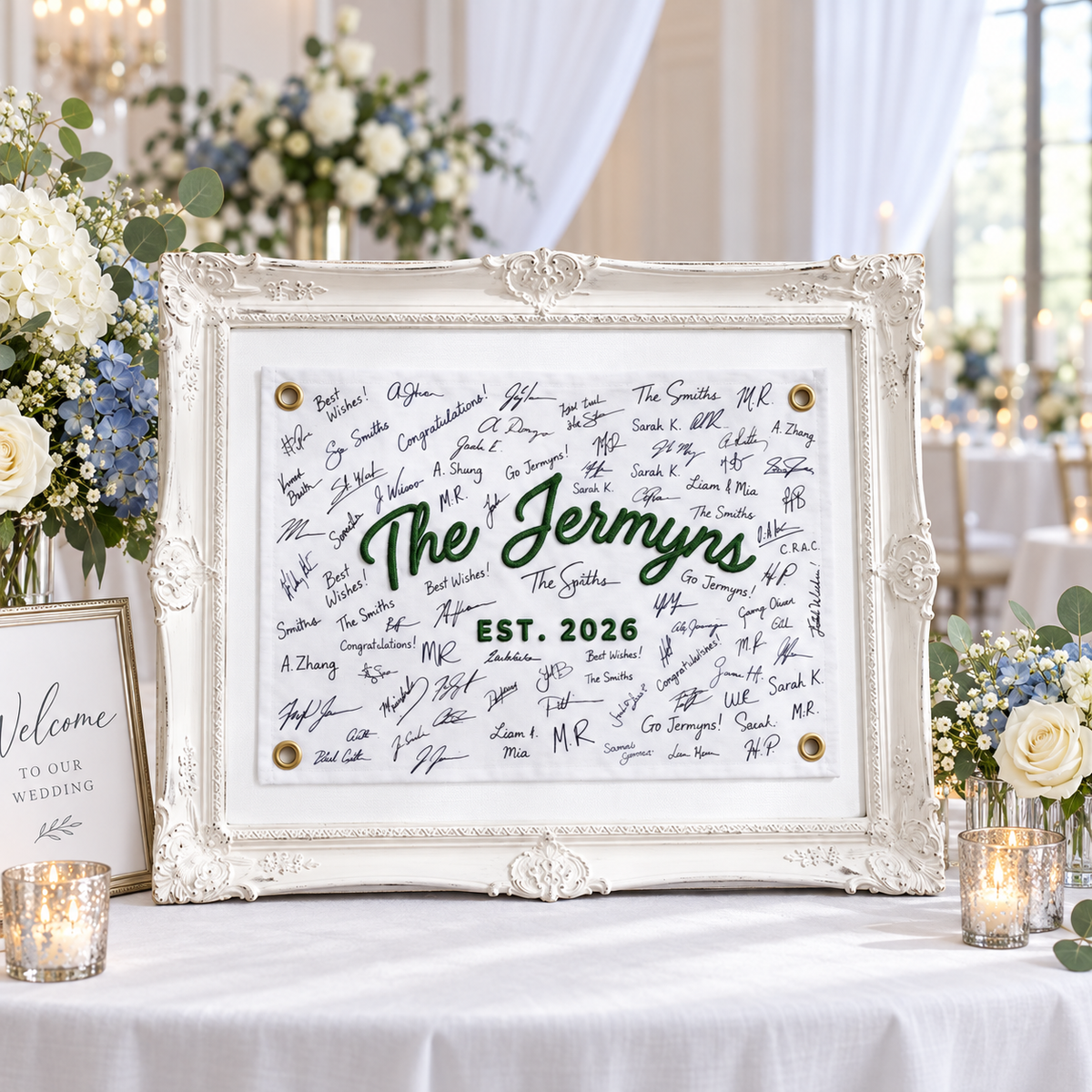 Custom Last-Name Guest-Book Alternative, Personalized Wedding Flag, Established Family Canvas Reception Sign Decor, Last Name Banner