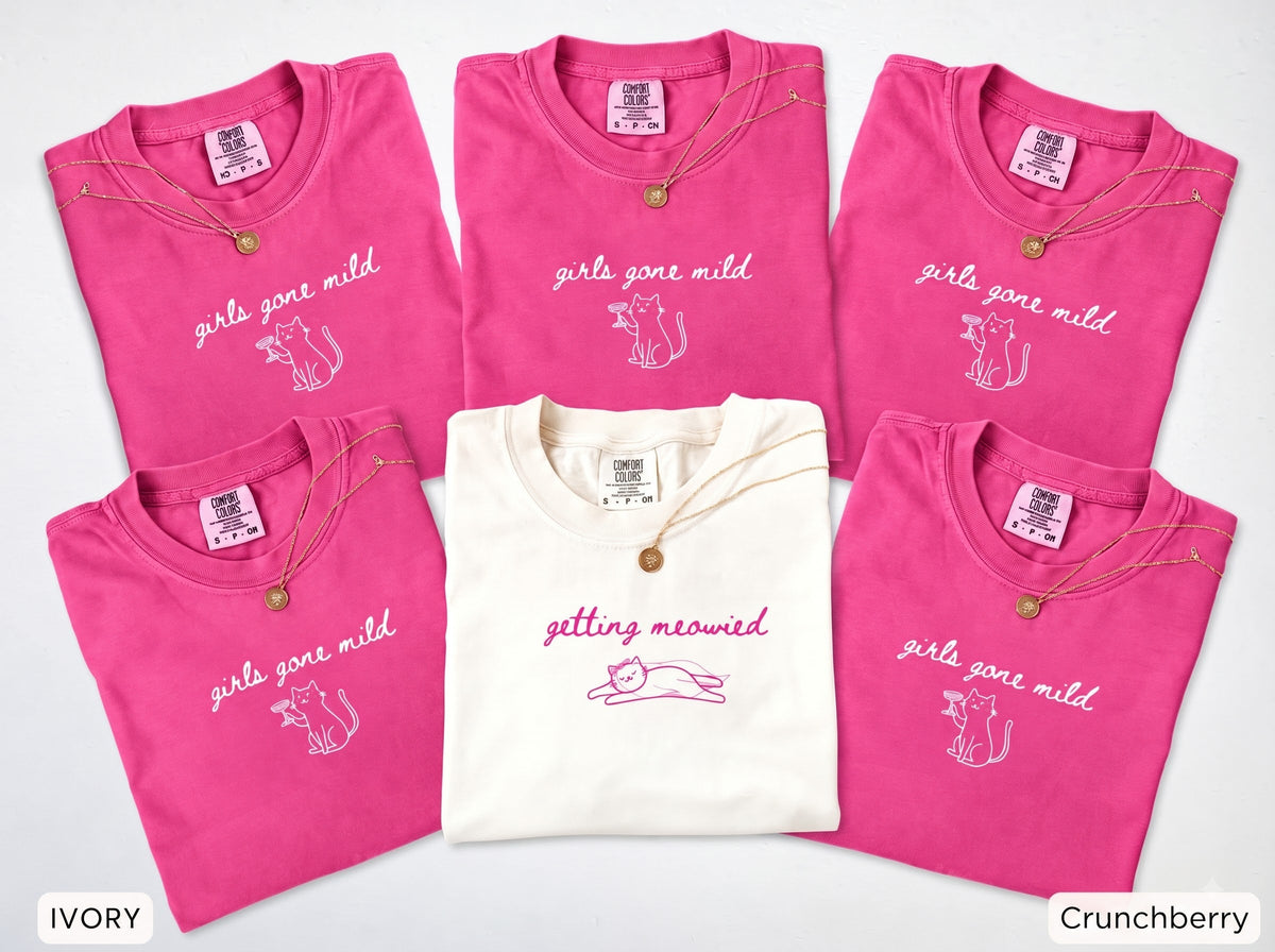 Girls Gone Mild Bachelorette Cat Shirt, Slumber Party Themed Bach Party Tshirt, Girls Trip Spa Tee, Pajama Sleepover Bridesmaid Gift