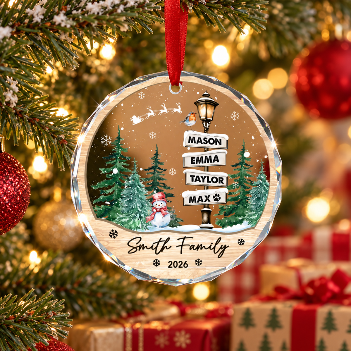 Personalized Family Christmas Ornament, Custom Name List Family Name & Year Holiday Keepsake, Christmas Tree Gift for Family & Pets
