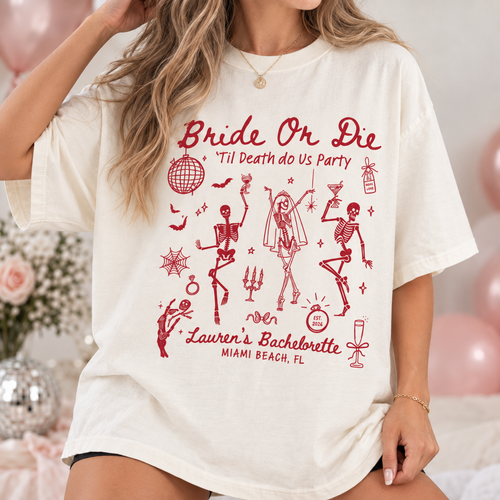Bride or Die Bachelorette Party Shirts, Til Death Do Us Party Skeleton Tees, Gothic Bride Halloween Bach Gift