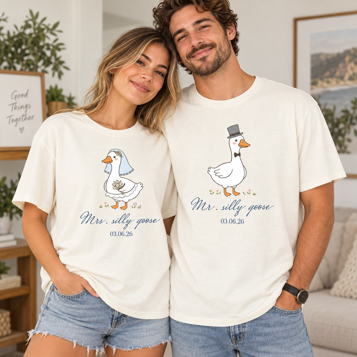 Custom Mr. and Mrs. Silly Goose Matching Couple Shirts , Bride and Groom Honeymoon Tee, Funny Wedding Gift
