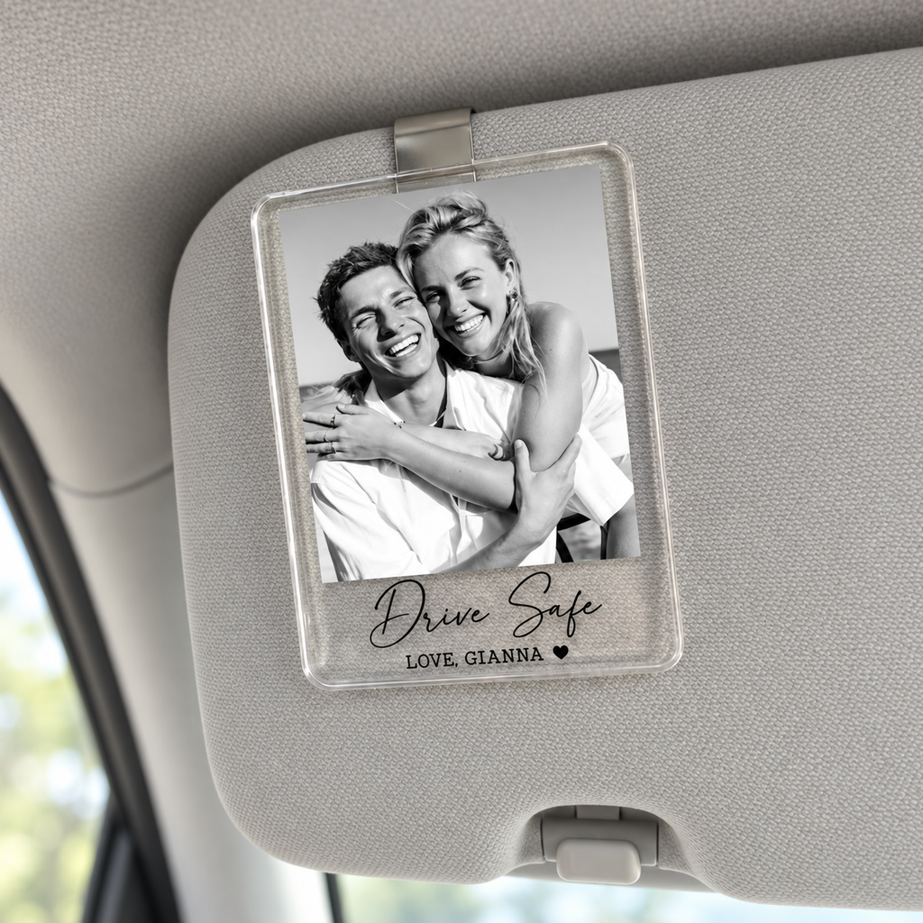 Personalized Couple Photo Car Visor Clip, Drive Safe I Love You, Anniversary Gift for Him, Gifts for Boyfriend, Husband, Drive Safe Gift