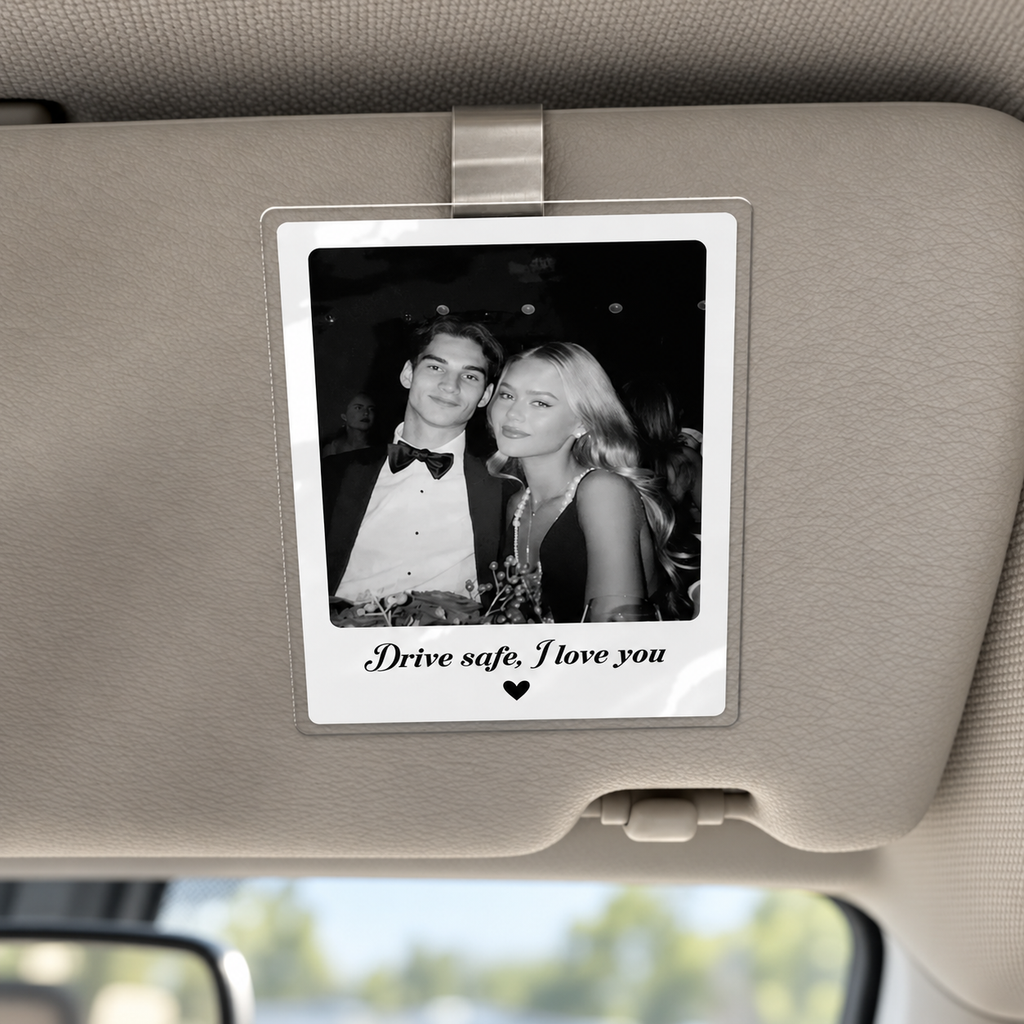 Custom Photo Drive Safe I Love You, Personalized Couple Photo Car Visor Clip, Anniversary Gift for Him, Gifts for Boyfriend, Drive Safe Gift