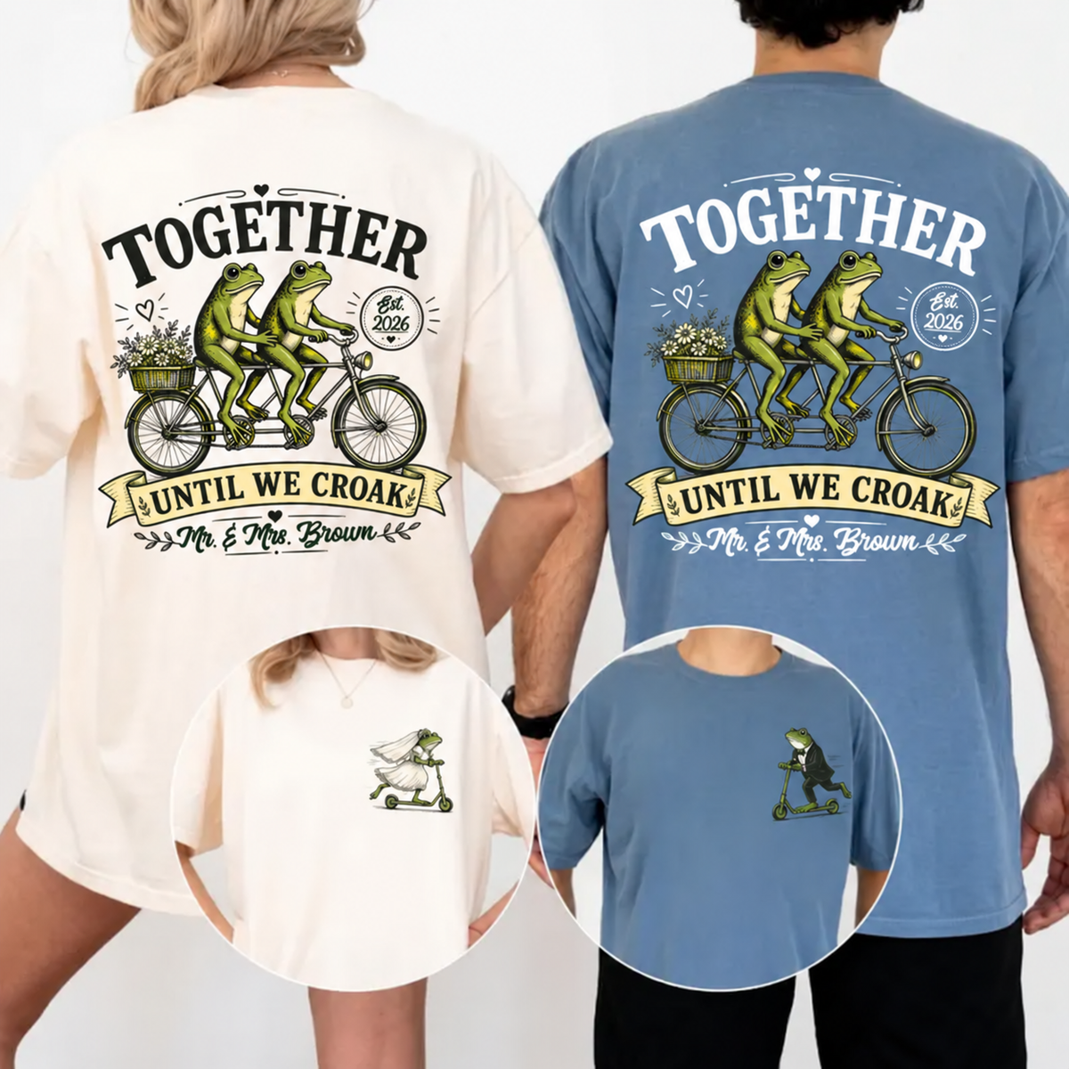 Personalized Frog Bride & Groom Shirts, Funny Newlywed Honeymoon Tees, Matching Couple Gift