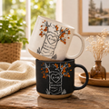 Personalized Carved Tree Pottery Mug, Custom Anniversary Coffee Cup, Couple Initials Mug, Wedding Date Keepsake