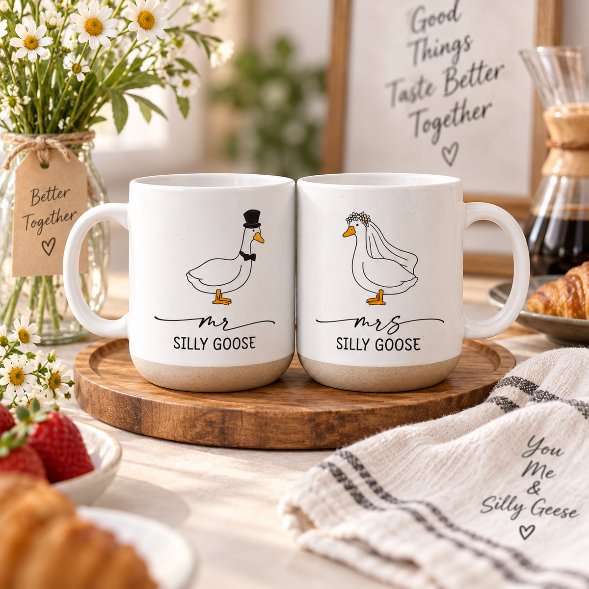 Mr. and Mrs. Silly Goose Pottery Mug , Funny Wedding Pottery Mug Gift for Newlyweds, Cute  Wedding Mug Gift for Couples