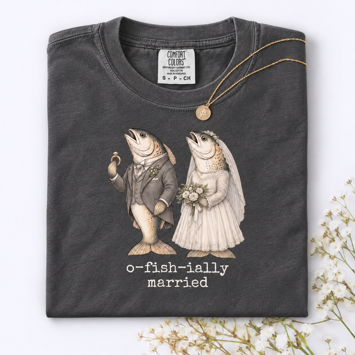 O-Fish-Ially Married Shirt for Wedding & Honeymoon, Funny Fish Newlywed Tee, Bride Groom Couple Wedding Gift
