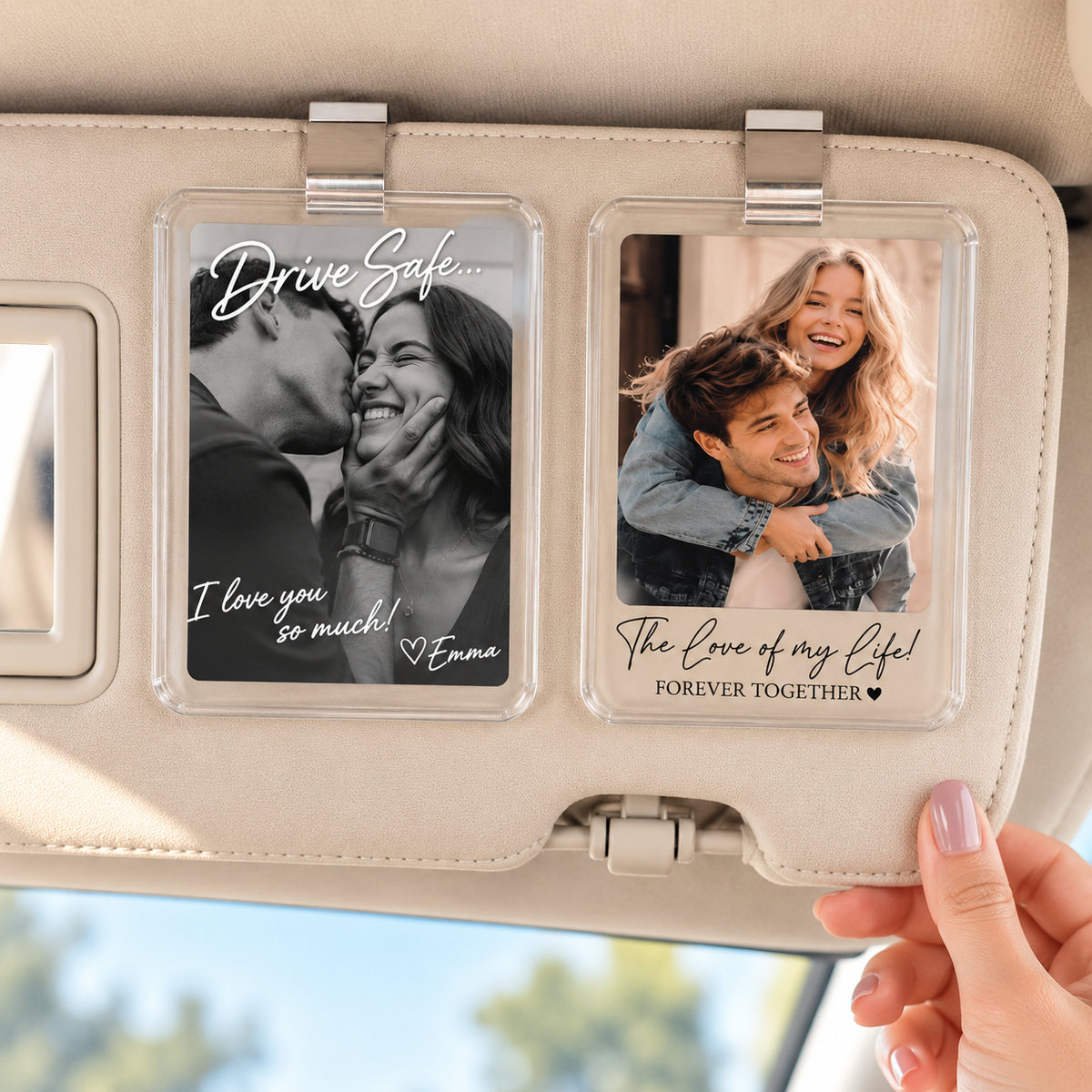 Personalized Couple Photo Car Visor Clip, Drive Safe I Love You Romantic Gifts for Him, Unique Anniversary Gift for Husband, Sun Visor Clip