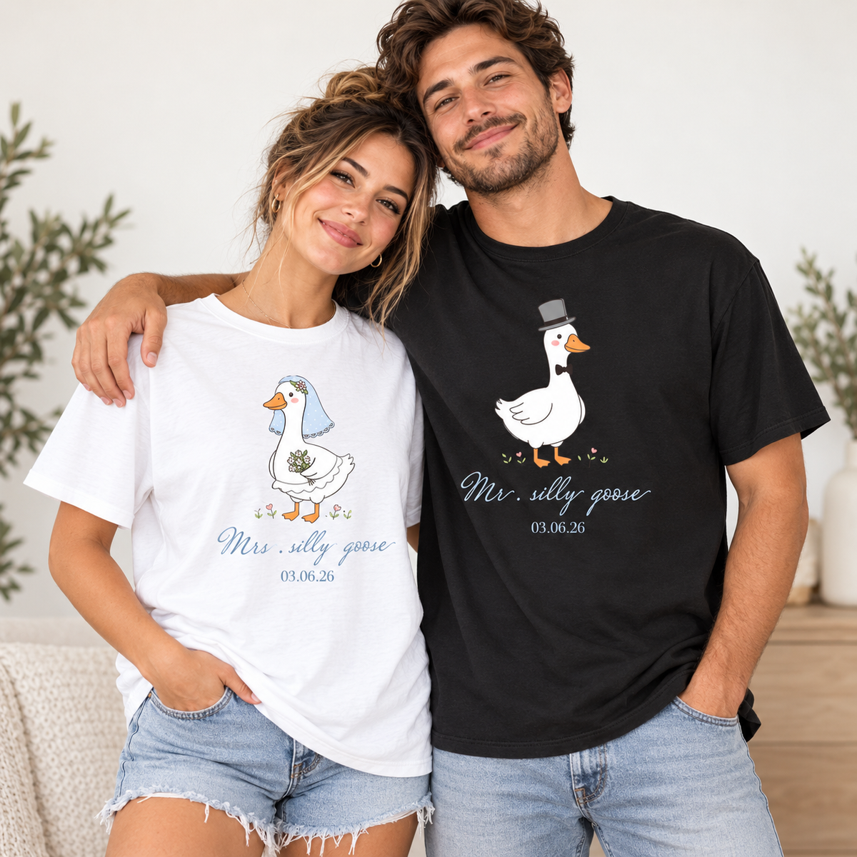 Custom Mr. and Mrs. Silly Goose Matching Couple Shirts , Bride and Groom Honeymoon Tee, Funny Wedding Gift