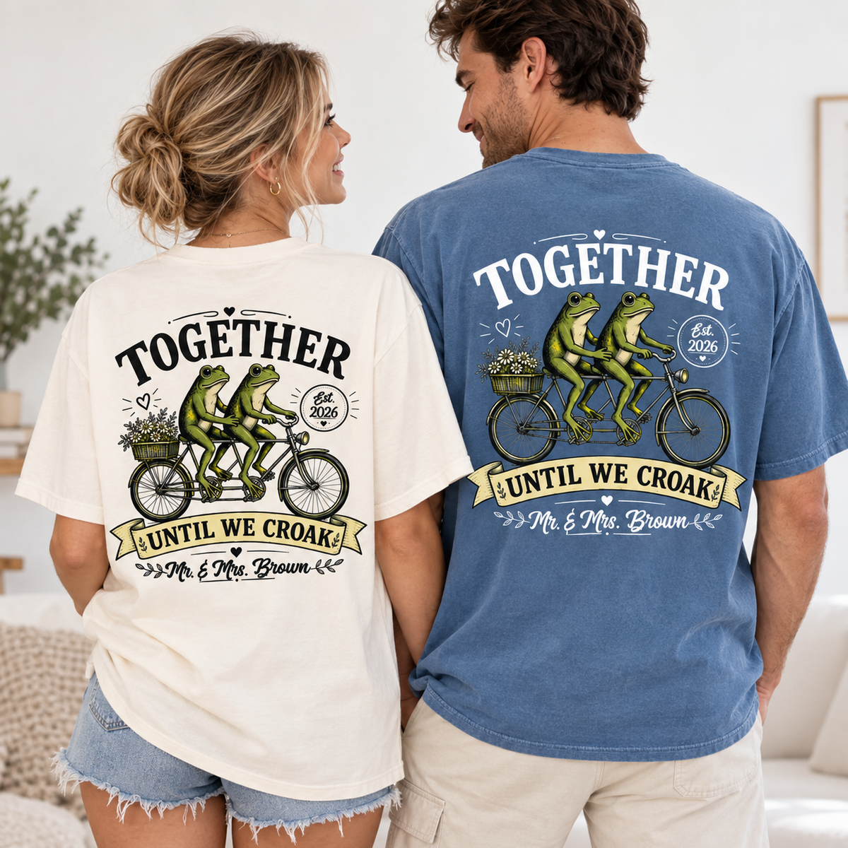 Personalized Frog Bride & Groom Shirts, Funny Newlywed Honeymoon Tees, Matching Couple Gift