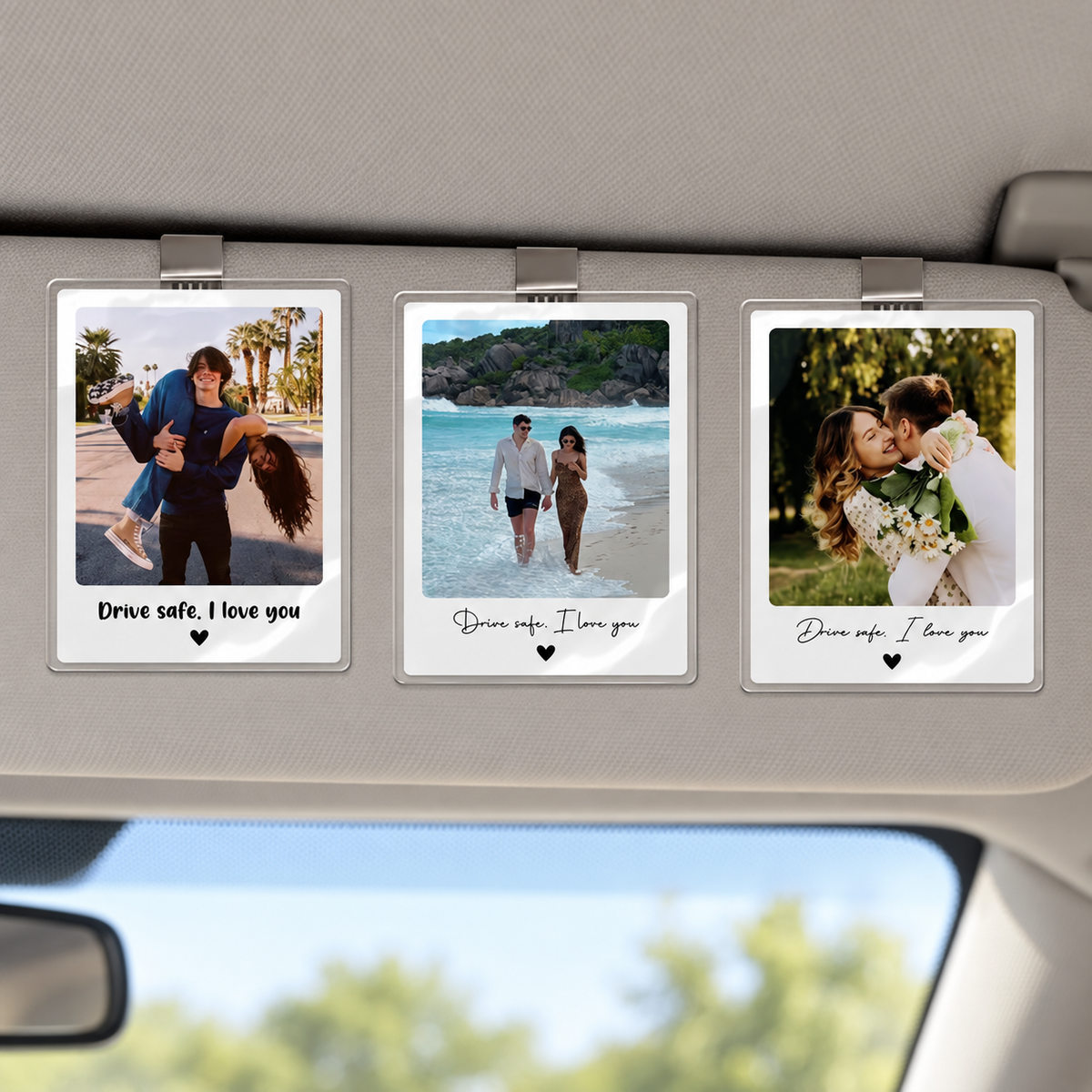 Custom Photo Drive Safe I Love You, Personalized Couple Photo Car Visor Clip, Anniversary Gift for Him, Gifts for Boyfriend, Drive Safe Gift