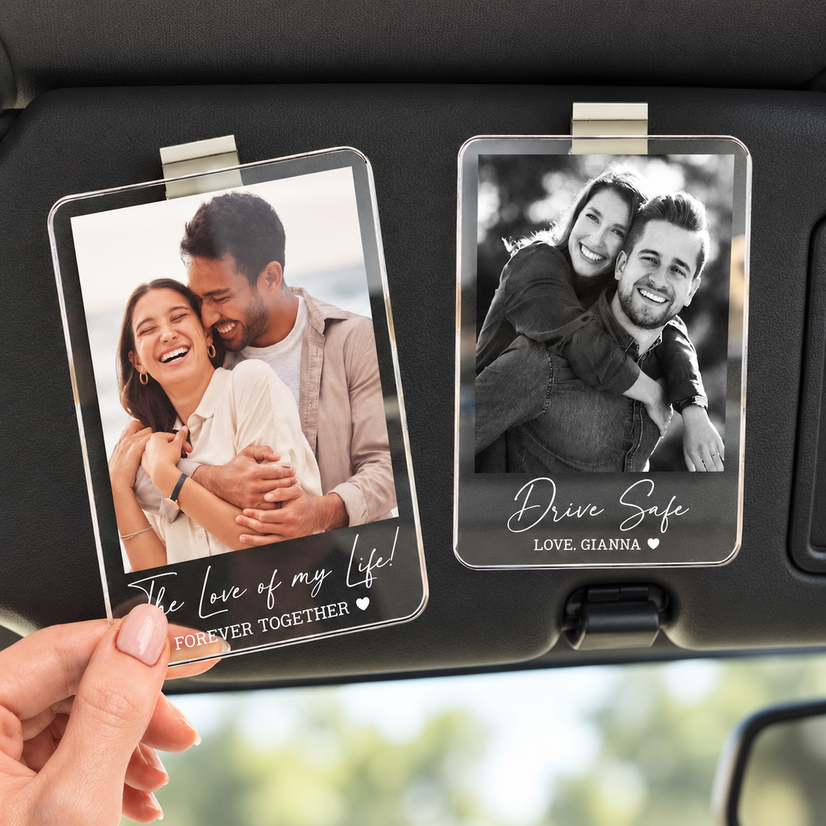 Personalized Couple Photo Car Visor Clip, Drive Safe I Love You, Anniversary Gift for Him, Gifts for Boyfriend, Husband, Drive Safe Gift