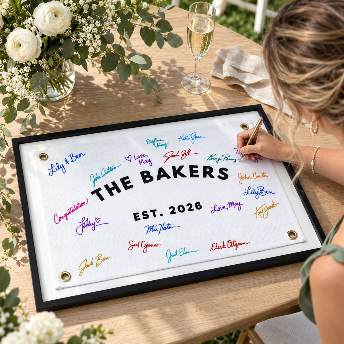 Custom Embroidered Wedding Banner Flag with Last Name, Unique wall art Wedding Flag, Handmade gift, Established banner,Wedding decor