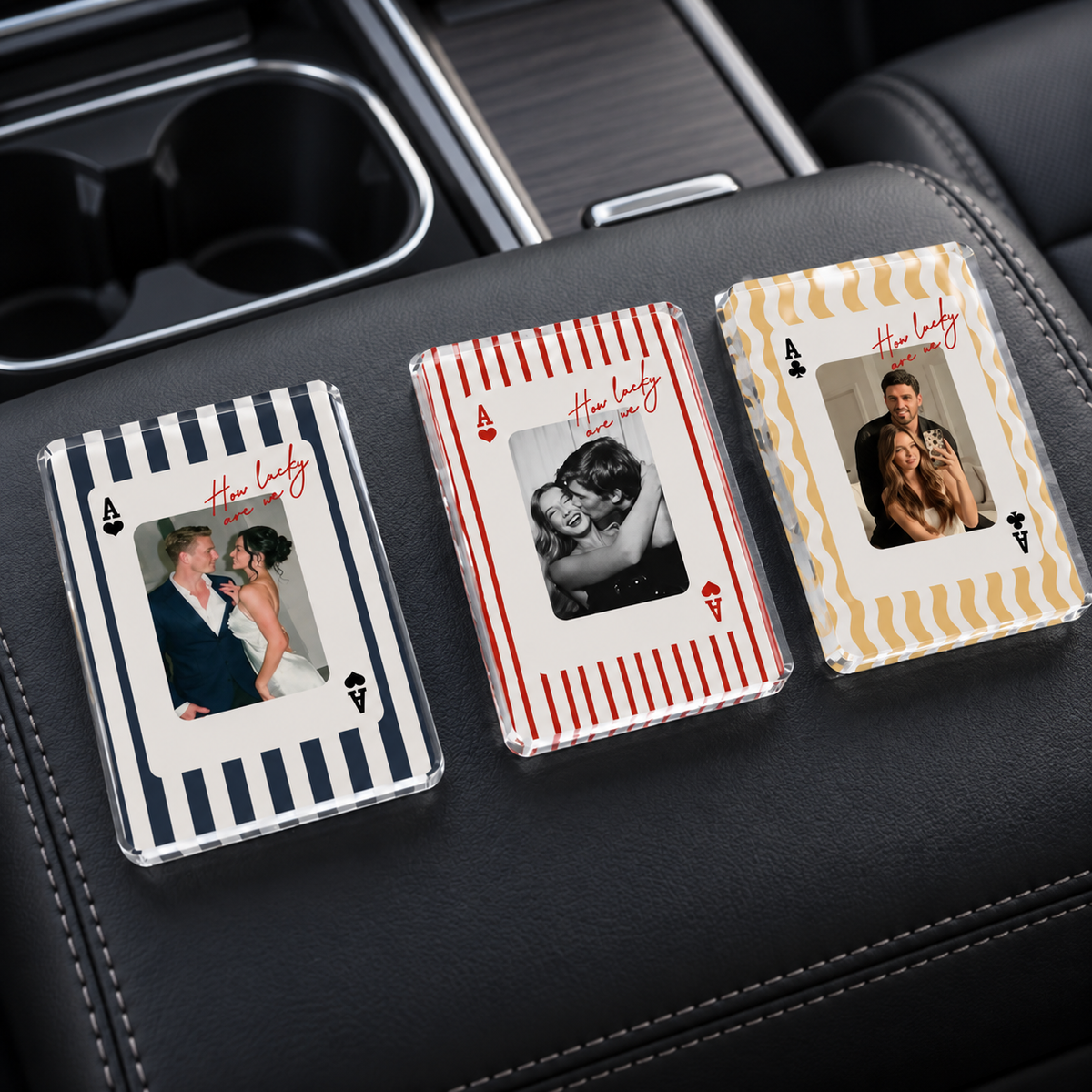 Personalized Striped Play Card Sun Visor Clip With Photo, Custom Couples Photo Car Visor Clip, Drive Safe Gift For Boyfriend, Husband