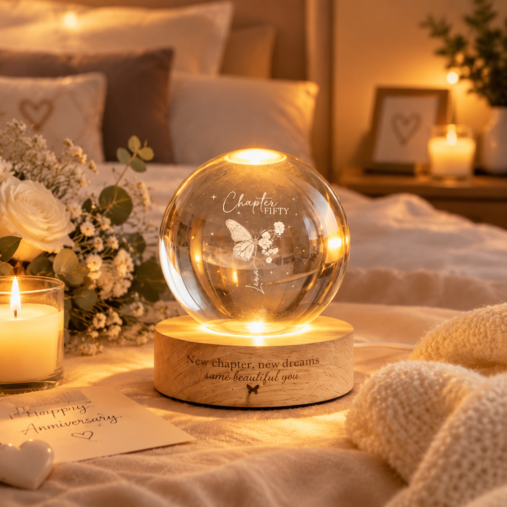 Personalized Chapter Birthday Crystal Ball Lamp,Custom Birth Flower Night Light,30th Birthday Keepsake,Chapter 50 Gift for Women/Mom