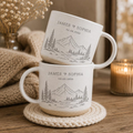 Personalized Engraved Couple Pottery Mug, Bride & Groom Mountain Mug, Custom Name Couple Wedding Cup, Engagement Gifts, Newlywed Gift