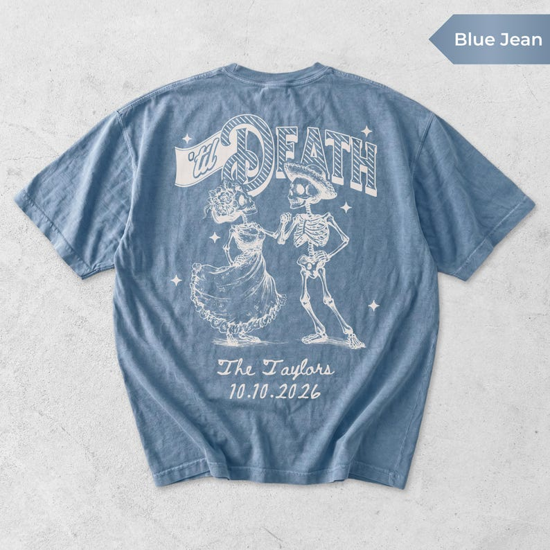 Personalized Till Death Couple Shirts for Halloween Wedding, Custom Skeleton Bride Groom Tee, Matching Newlywed Gift
