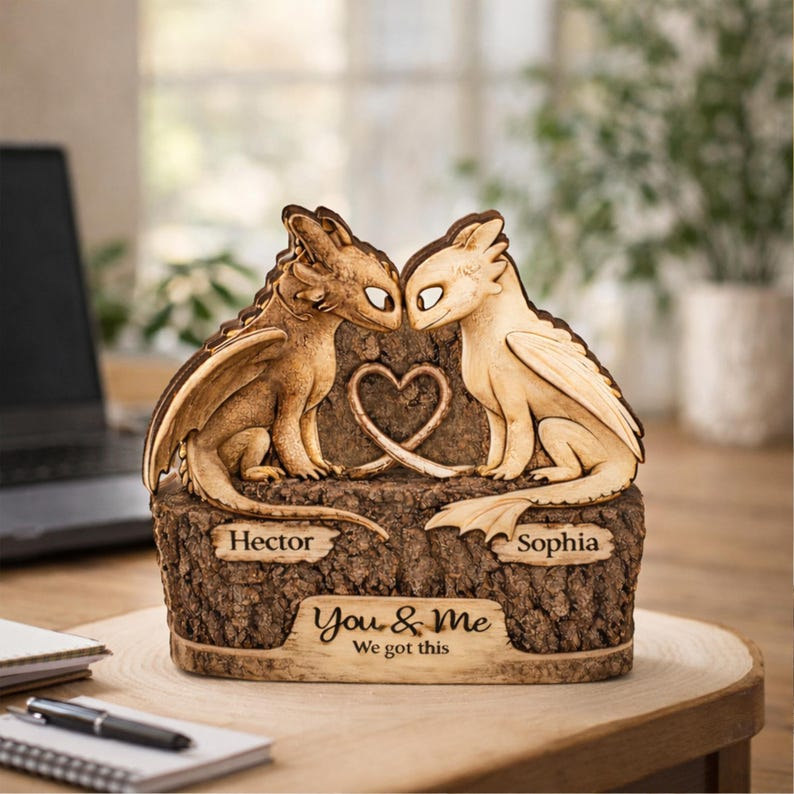 Personalized Dragon Couple Wooden Block, Custom Name Dragon Sign, How To Train Decor , Fantasy Dragon Lover Gift, Anniversary Couple Gift