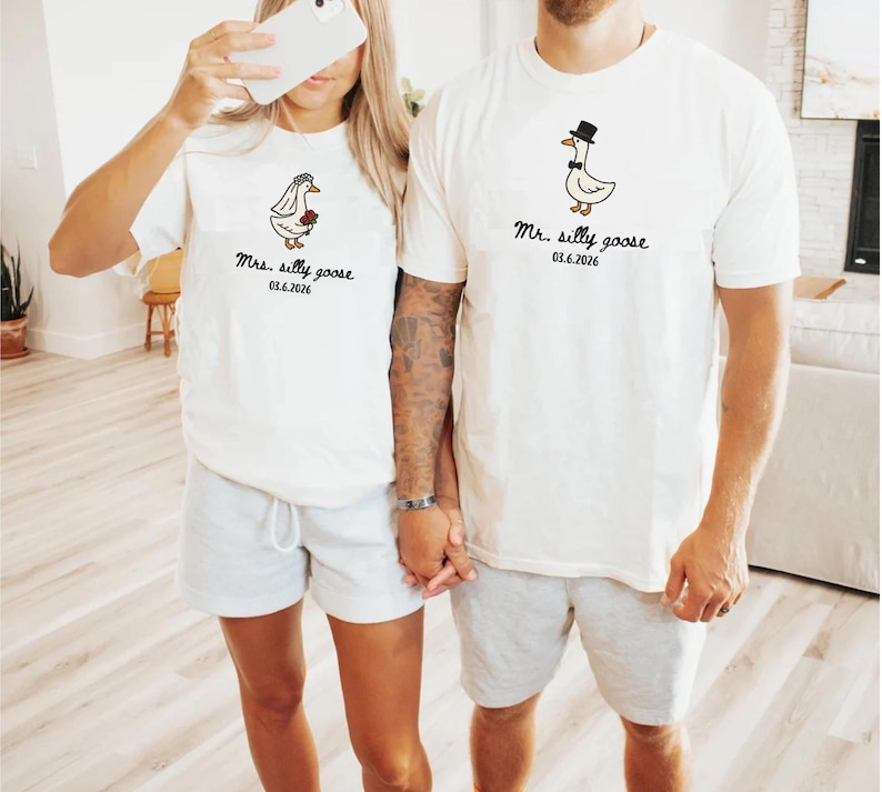 Mr And Mrs Silly Goose Shirt, Newlywed Matching Couple Tee, Bride And Groom Funny Honeymoon Shirt, Wedding Gift Anniversary