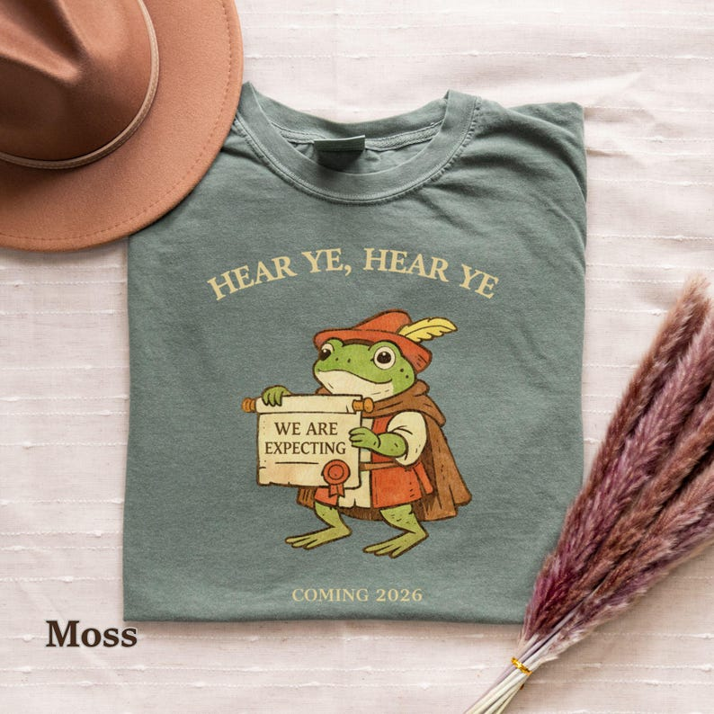 Pregnancy Reveal Couple Shirts, Funny Medieval Frog Tshirt, Matching Expecting Parents Shirts, Baby Announcement Set, Hear Ye Hear Ye Tees