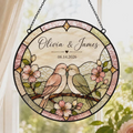 Personalized Love Birds Glass Suncatcher, Custom Wedding Anniversary Gift
