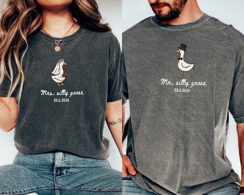 Mr And Mrs Silly Goose Shirt, Newlywed Matching Couple Tee, Bride And Groom Funny Honeymoon Shirt, Wedding Gift Anniversary