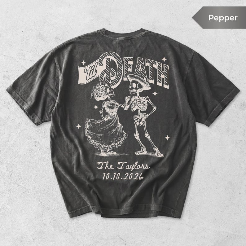 Personalized Till Death Couple Shirts for Halloween Wedding, Custom Skeleton Bride Groom Tee, Matching Newlywed Gift