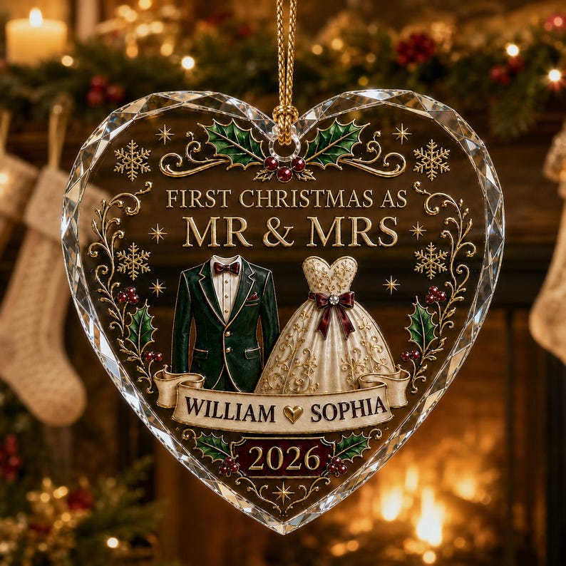 First Christmas as Mr and Mrs Ornament, Personalized Newlywed Ornament, Custom Names Wedding Keepsake 2026