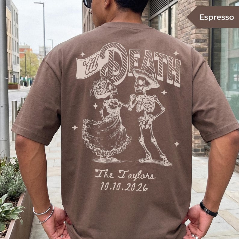 Personalized Till Death Couple Shirts for Halloween Wedding, Custom Skeleton Bride Groom Tee, Matching Newlywed Gift