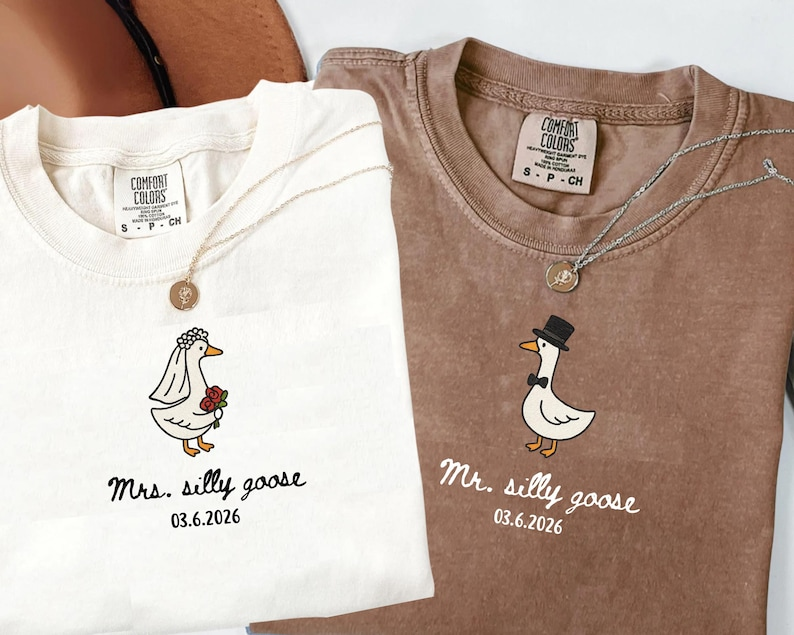Mr And Mrs Silly Goose Shirt, Newlywed Matching Couple Tee, Bride And Groom Funny Honeymoon Shirt, Wedding Gift Anniversary
