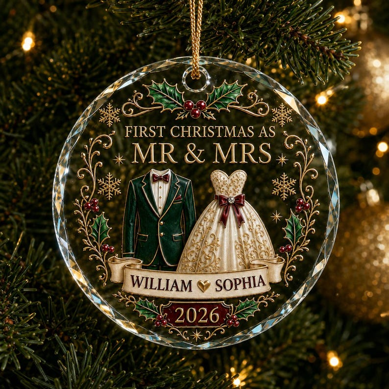 First Christmas as Mr and Mrs Ornament, Personalized Newlywed Ornament, Custom Names Wedding Keepsake 2026