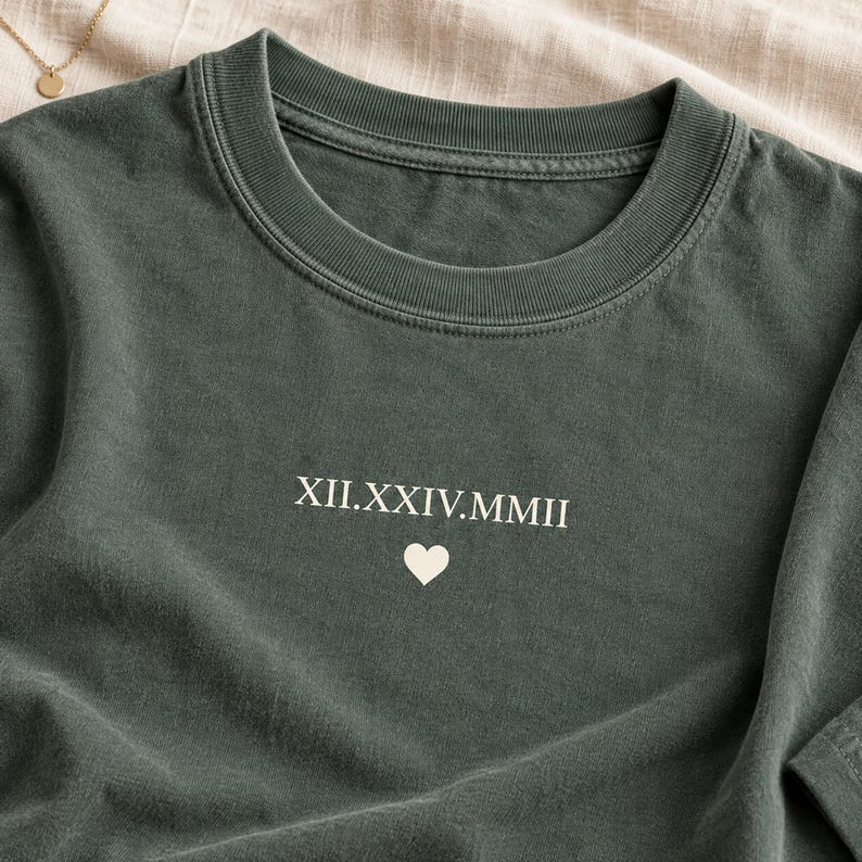Custom Roman Numeral Date Shirt, Personalized Anniversary Tee, Minimalist Wedding Date T-Shirt, Couples Gift with Heart