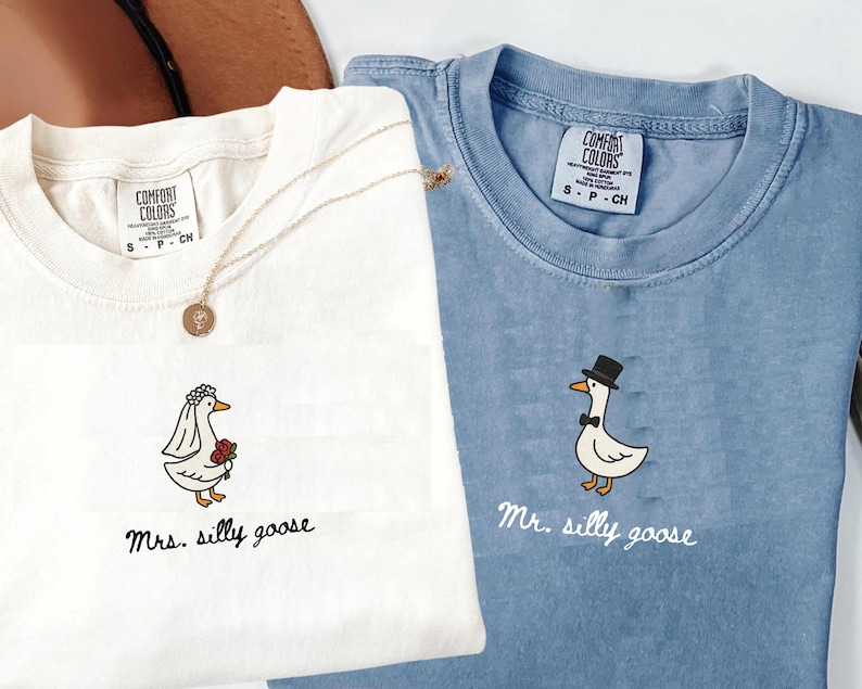 Mr And Mrs Silly Goose Shirt, Newlywed Matching Couple Tee, Bride And Groom Funny Honeymoon Shirt, Wedding Gift Anniversary