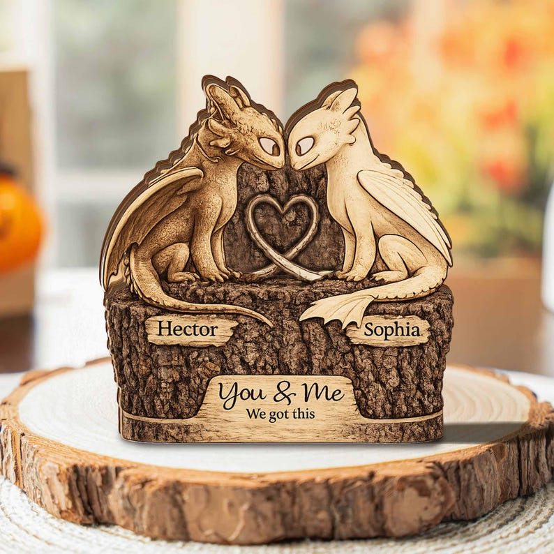 Personalized Dragon Couple Wooden Block, Custom Name Dragon Sign, How To Train Decor , Fantasy Dragon Lover Gift, Anniversary Couple Gift