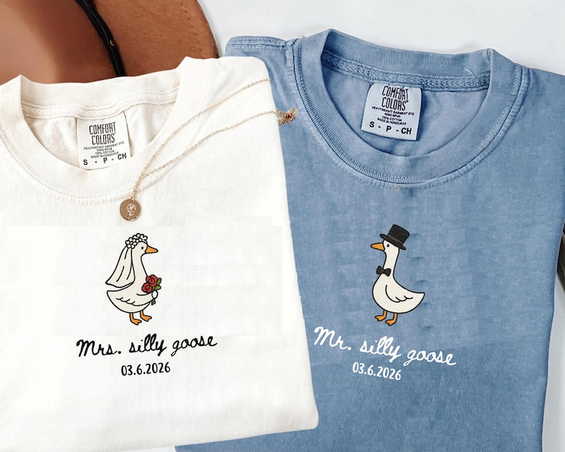 Mr And Mrs Silly Goose Shirt, Newlywed Matching Couple Tee, Bride And Groom Funny Honeymoon Shirt, Wedding Gift Anniversary