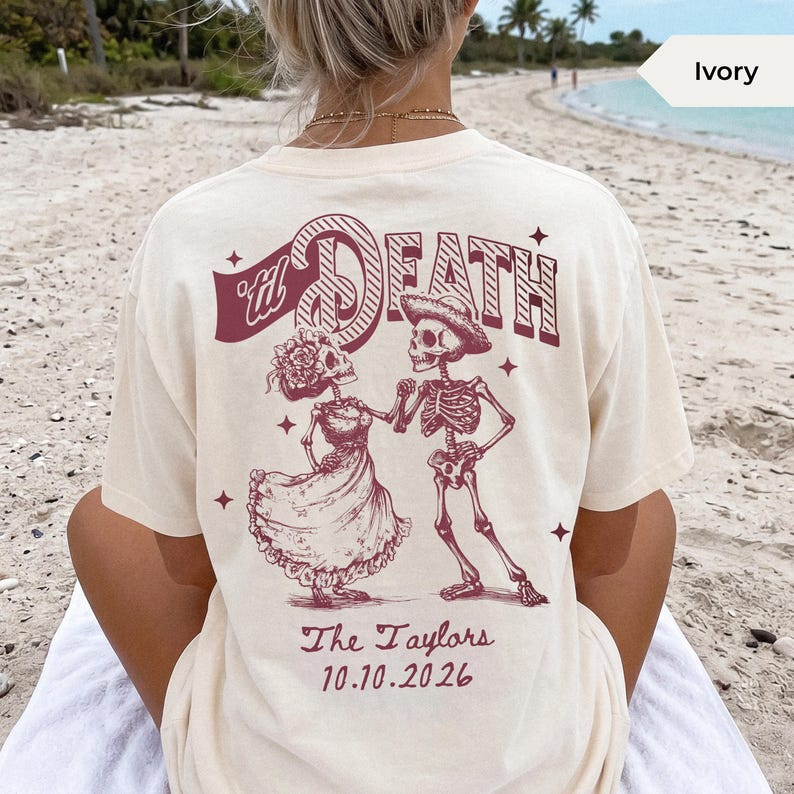 Personalized Till Death Couple Shirts for Halloween Wedding, Custom Skeleton Bride Groom Tee, Matching Newlywed Gift