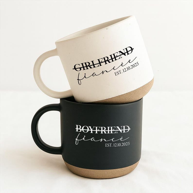 Personalised Engagement Pottery Mug, Custom Wedding Mugs, Custom Fiance and Fiancee Mug, Engagement Gifts, Gift for Fiance & Fiancee
