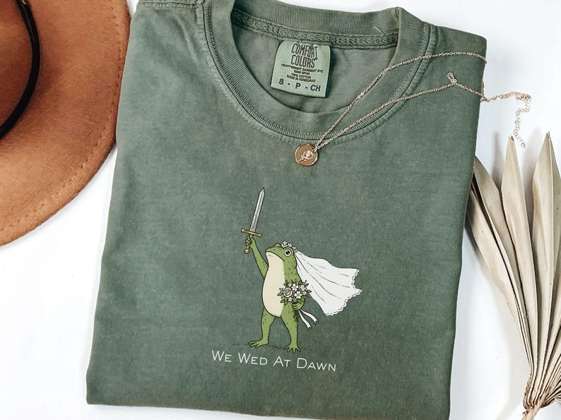 Matching Frog Couple Shirts for Wedding, We Wed At Dawn Bride Groom Tee, Funny Newlywed Honeymoon Couple Gift