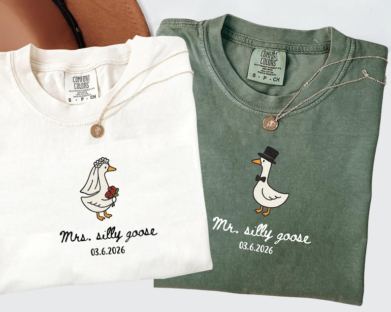 Mr And Mrs Silly Goose Shirt, Newlywed Matching Couple Tee, Bride And Groom Funny Honeymoon Shirt, Wedding Gift Anniversary