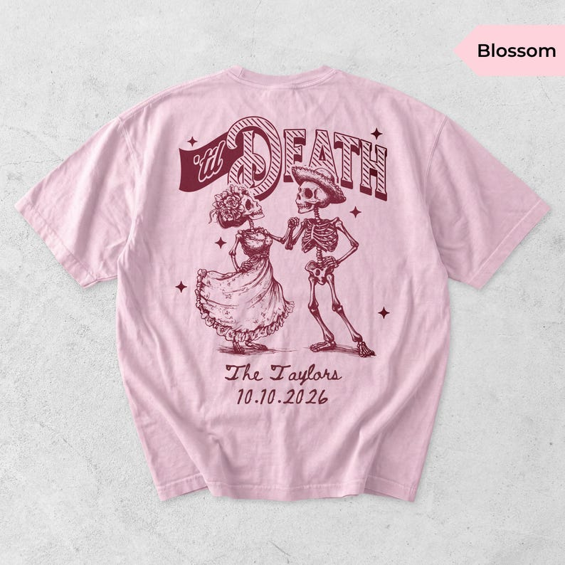 Personalized Till Death Couple Shirts for Halloween Wedding, Custom Skeleton Bride Groom Tee, Matching Newlywed Gift