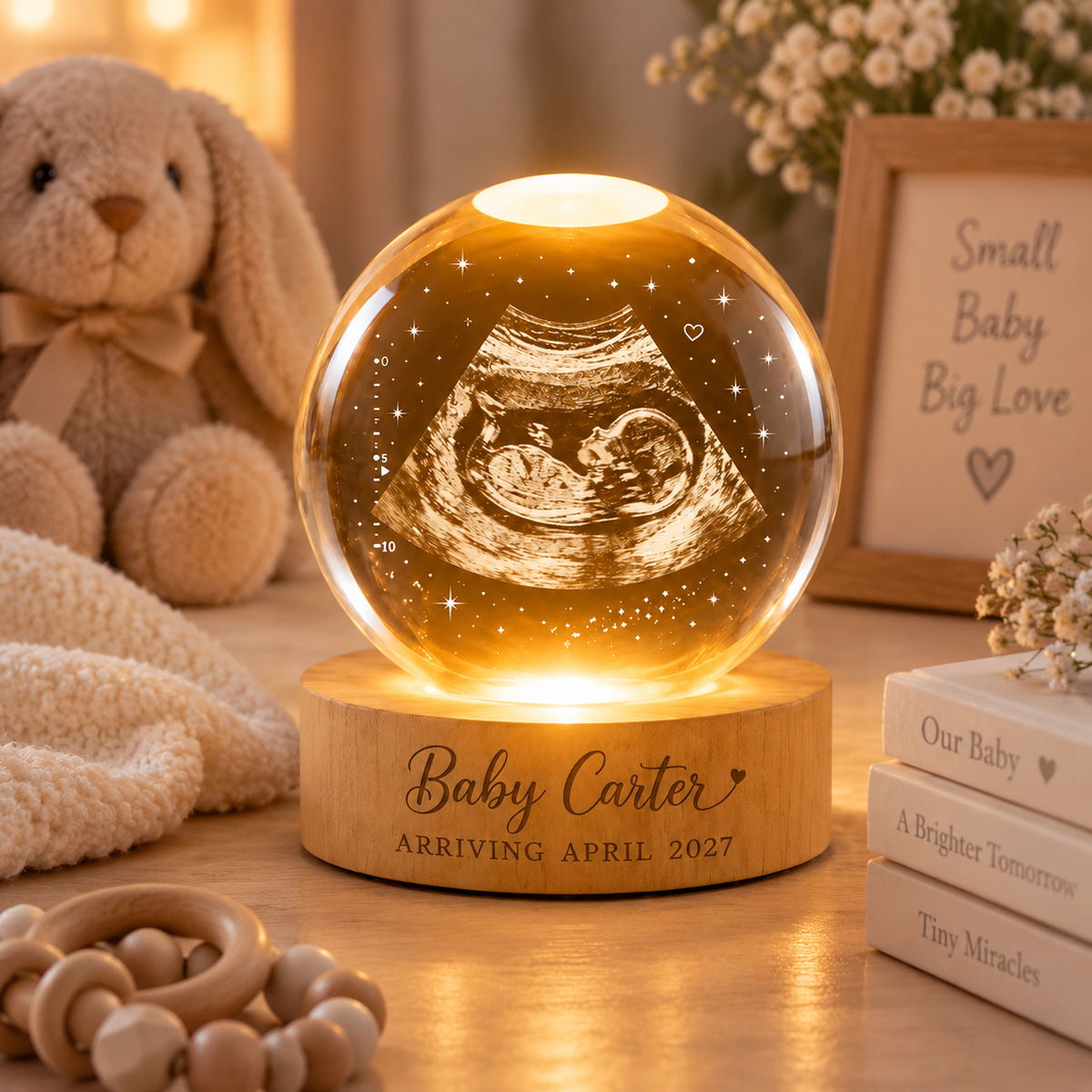 Personalized Ultrasound Gift Crystal Ball Night Light, Custom Sonogram Keepsake, Baby Announcement Decor, Baby Arrival Gift