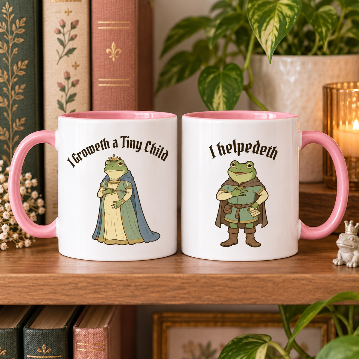 Funny Pregnancy Frog Mugs, Matching Medieval Frog Couple Mugs, Expecting Mom Dad Gift, Pregnancy Announcement Mug Set