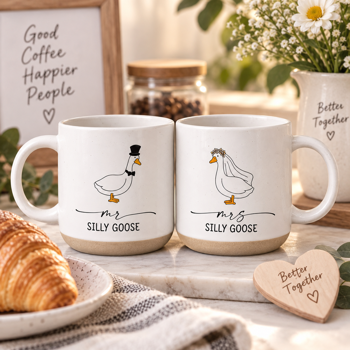 Mr. and Mrs. Silly Goose Pottery Mug , Funny Wedding Pottery Mug Gift for Newlyweds, Cute  Wedding Mug Gift for Couples